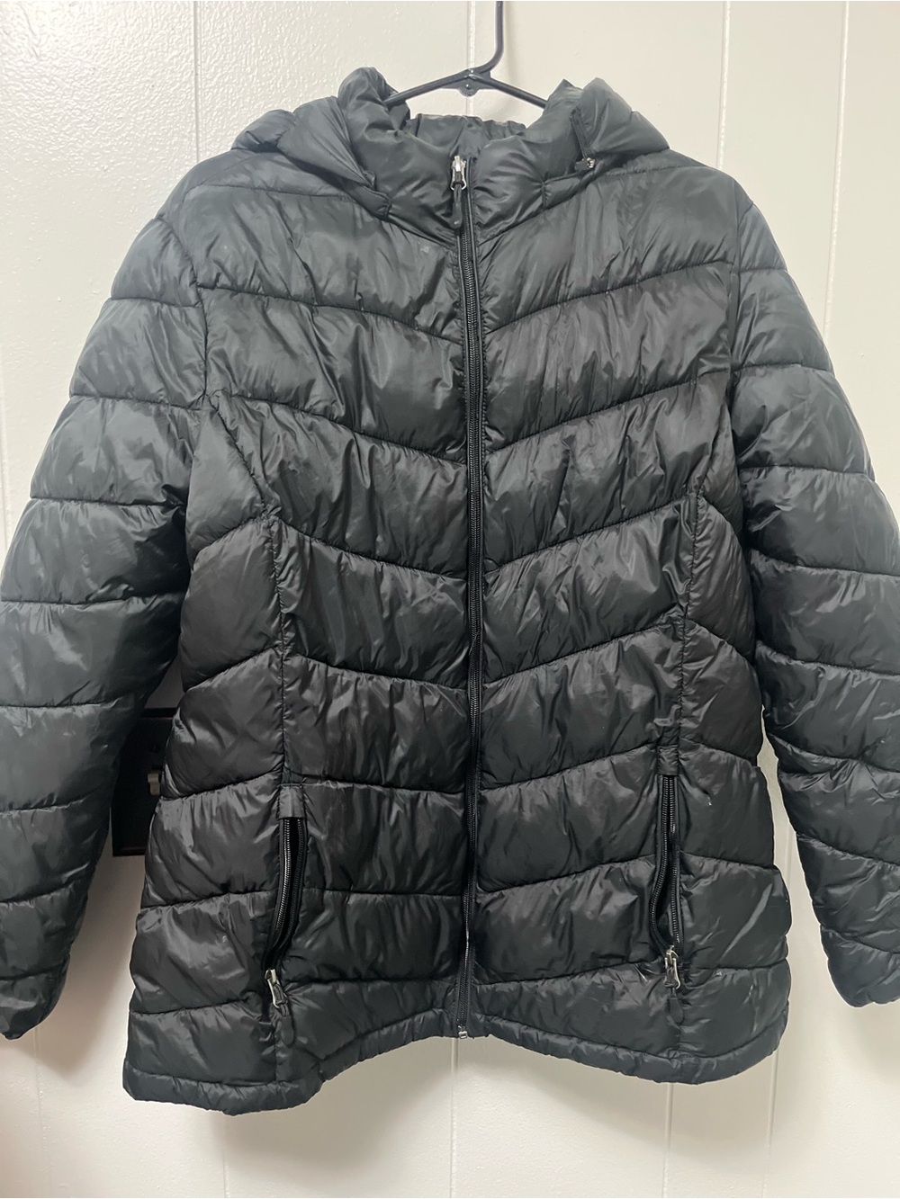 Charter Club Black Hooded Puffer Jacket ZIPPER DAMAGED
